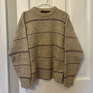 Eddie Bauer Wool Tan Patterned Crewneck Sweater